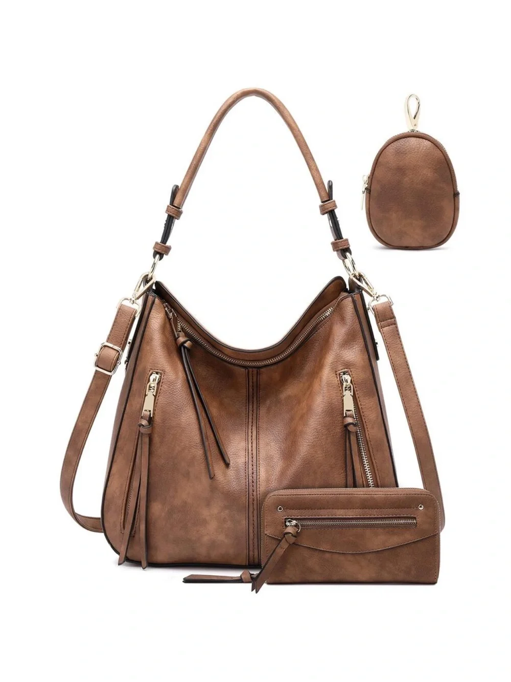 New Hobo Bags Handbags Purse Boho Shoulder Bag Crossbody Brown with Wallet